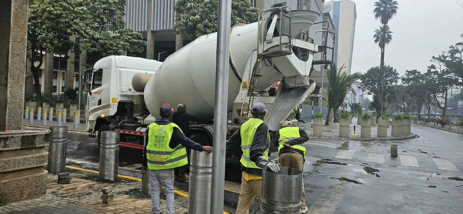 Civil engineering works during bollard installation at KRA Times Tower in Nairobi